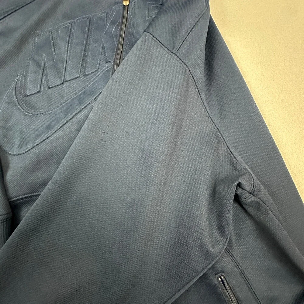 Vintage Nike Jacket Men 2XL Navy Blue Full Zip Big Debossed Logo Spellout Y2K *